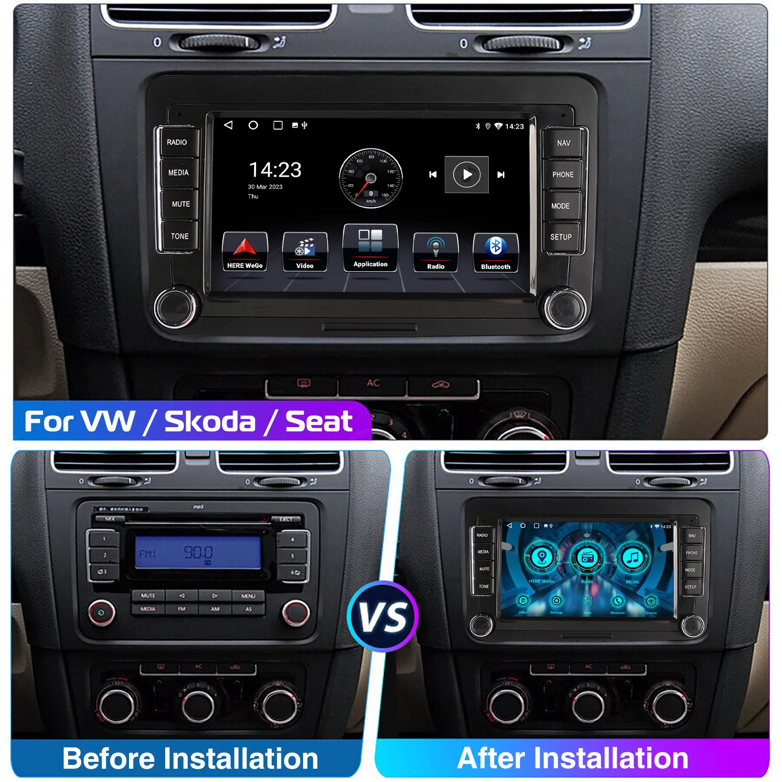 ESSGOO 7" Android 14 Car Radio for VW Caddy Life 2K Facelift with Rear View Camera and Brake Light Carplay Android Auto FM WIFI