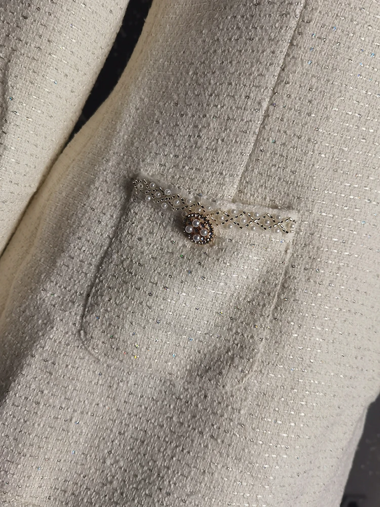 Elegant Short Dress European Style Tweed Lapel Beading Button Long Sleeve Fashion Dresses For Women 2025 Spring Summer 9896