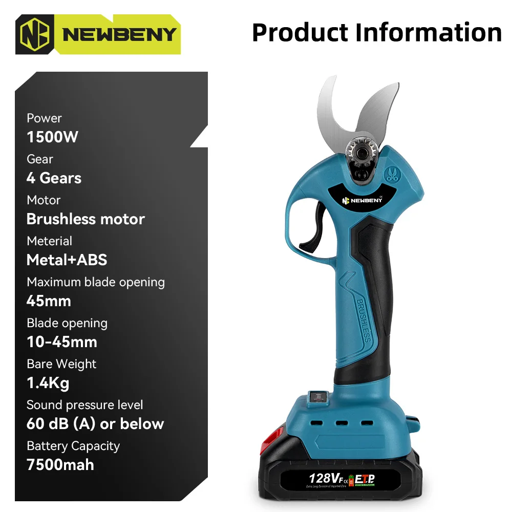 NEWBENY 30mm Brushless Electric Pruner Shear 4 Gear Efficient Rechargeable Fruit Tree Bonsai Pruner Cutter For Makita 18VBattery 2