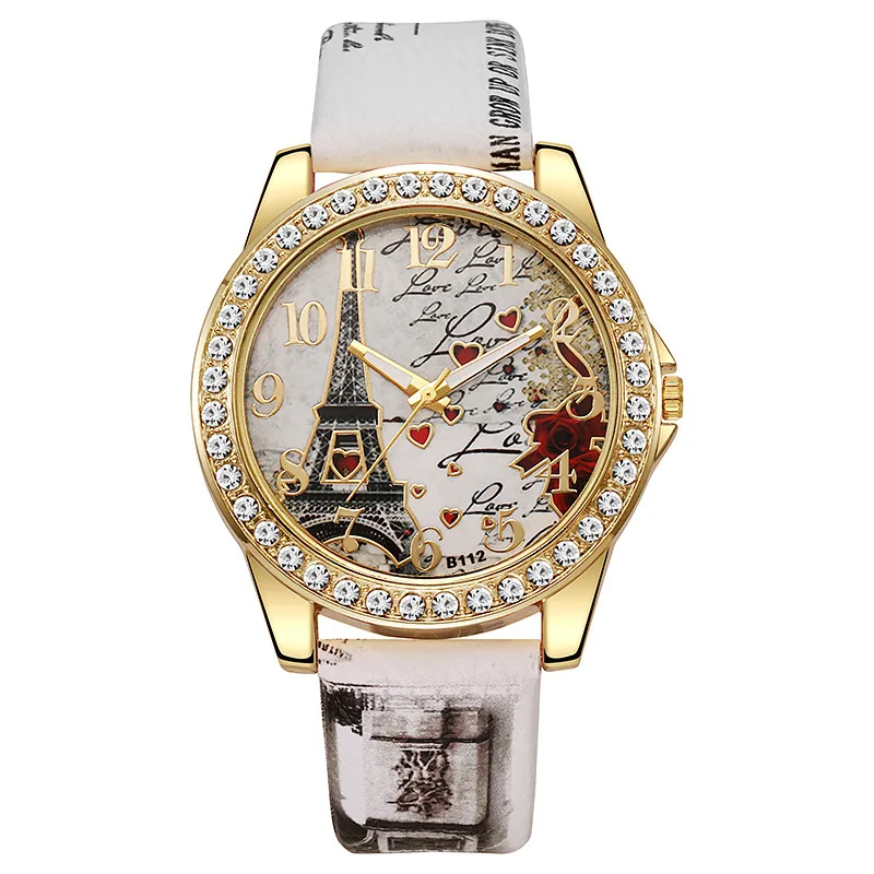 Belt printed women's watch Paris Tower digital diamond quartz watch