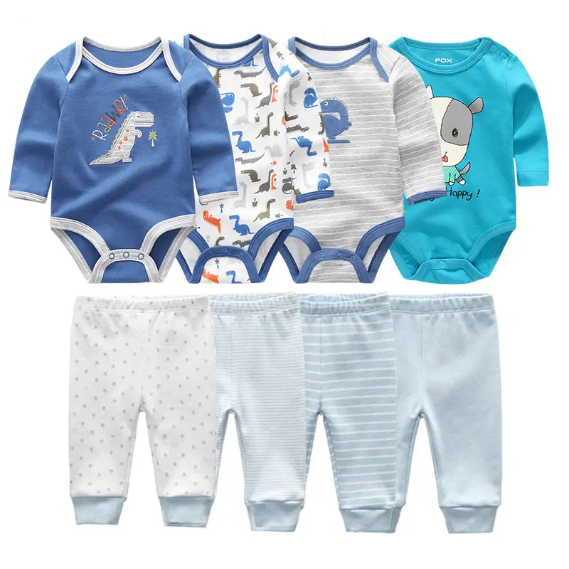 8 Pcs/Lot Bodysuits+Pants Baby Boy Girl Clothing Set Long Sleeve Cotton Unisex Suits Spring Autumn Roupas Para Bebe images - 6