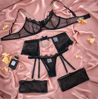 Lingerie sous-vêtements soutiens-gorge ensembles dentelle jarretière Lingerie femmes intimes 2024 soutien-gorge à armatures et culotte tongs dames ensemble de sous-vêtements 3