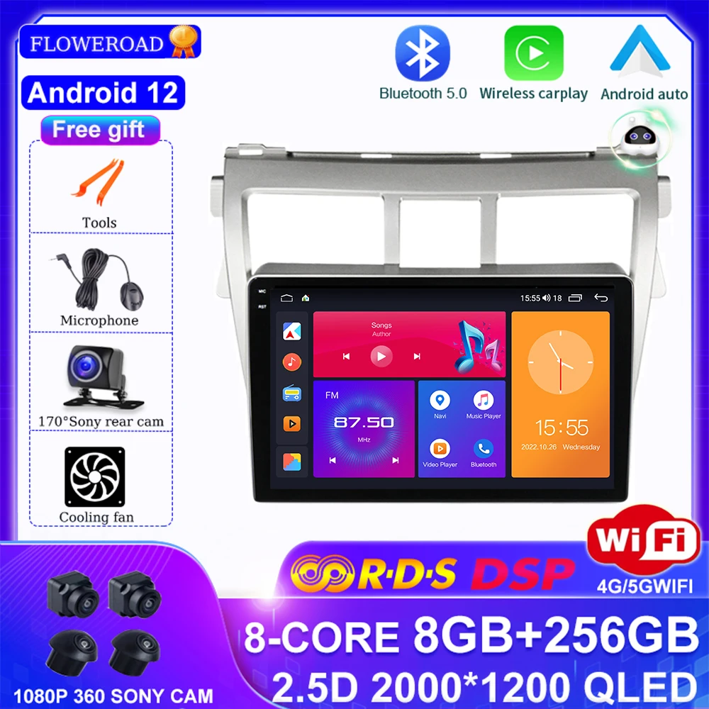 

Android 13 For Toyota Vios 2 2007 2008-2013 Car Radio Multimedia Video Player Navigation GPS Auto Carplay 4G WIFI BT No 2din DVD