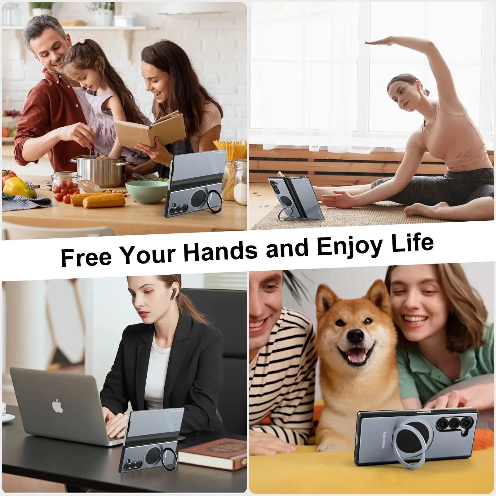 Eary Case for Samsung Galaxy Z Fold 6 5 with MagSafe 360° Rotatable Stand Leather Metal Screen Protector Full Body Flip Cover