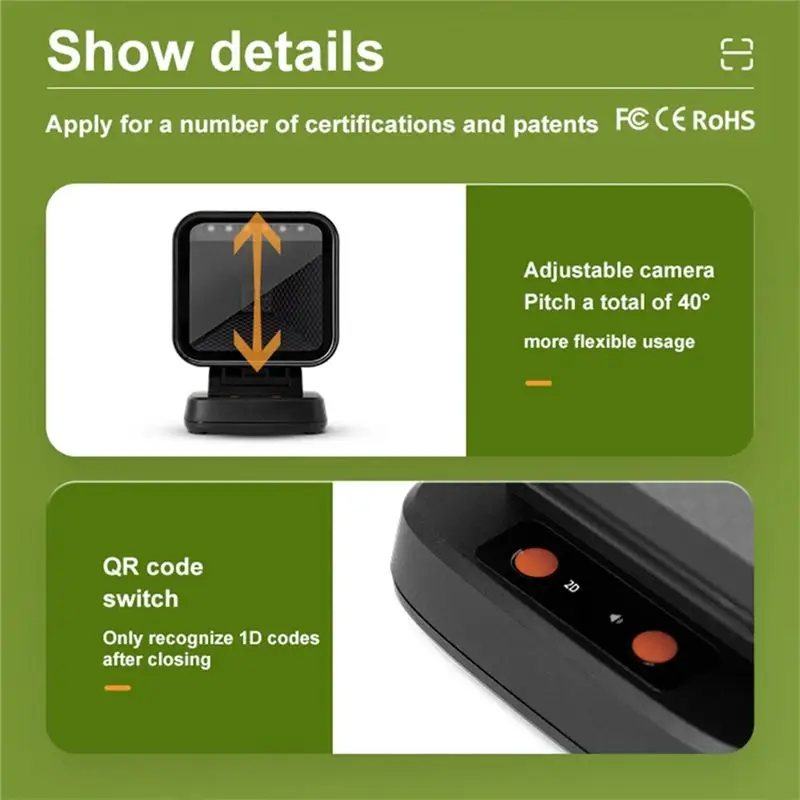 ABRJ-USB 2D 바코드 스캐너 Gobal Exposure 데스크탑 플랫 핸즈프리 고성능 스캐닝 플랫폼 1D 2D QR 코드 리더