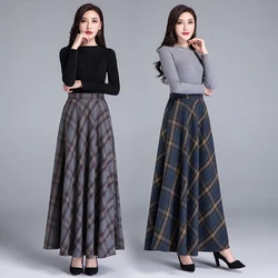 Mom High Waist Woolen Plaid Skirts 2023 Autumn Winter Women's 3XL Wool Maxi Skirts Female Fashion Casual Long Streetwear