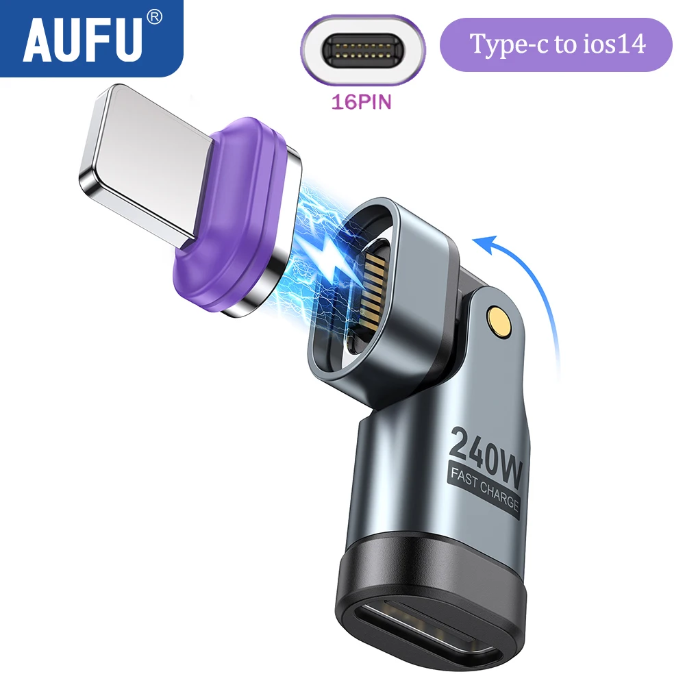 AUFU 240 واط المغناطيسي نوع C إلى محول البرق 16Pin...