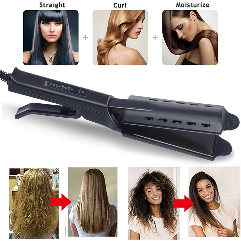 Portable Ceramic Tourmaline Flat Iron Hair Straighten Four-Gear Temperature Setting Professional Steam Hair Straightener Iron 2