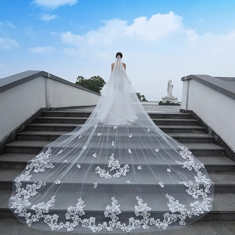 

Ivory White 3m Wide 4m 5m Long 2023 New Bride Wedding Veil Lace Exquisite Large Tail Bride Veil Wedding Accessories