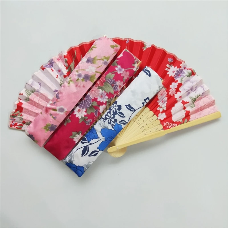 Folding Hand Fan with Bag Vintage Flower Fans for Women Girls Wedding Festival Dance Gift Performances Home Decorations G6KA