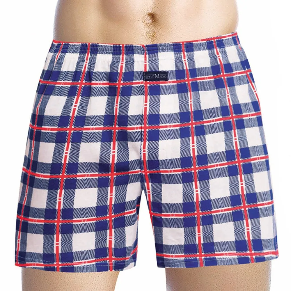 

Men Summer Boxers Casual Loose Plaid Arrow Pants Wide Leg Cotton Short Home Wear Breathable Soft Underwear Swim Underpant