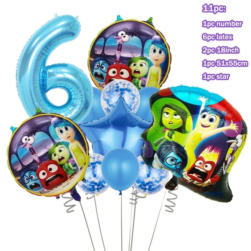 thumbnail image 1 of Set de decoración para fiesta de cumpleaños de Disney Inside Out 2, telón de fondo con feliz cumpleaños de Inside Out, platos de papel, servilletas, vasos, globos y suministros, 1 of 5