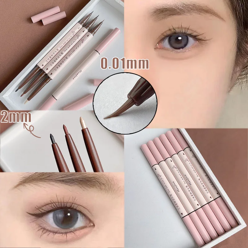 

Новинка 3/1 шт. Водостойкая Подводка для глаз 0,01 мм ультратонкая подводка для глаз карандаш с двойной головкой 2 в 1 Лежащая шелковая ручка стойкая косметика для глаз