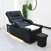 Fauteuil de massage des pieds en cuir noir moderne, station 2-en-1 pour lavage des cheveux et bain de pieds, fauteuil de massage des pieds électrique avec éclairage LED 1