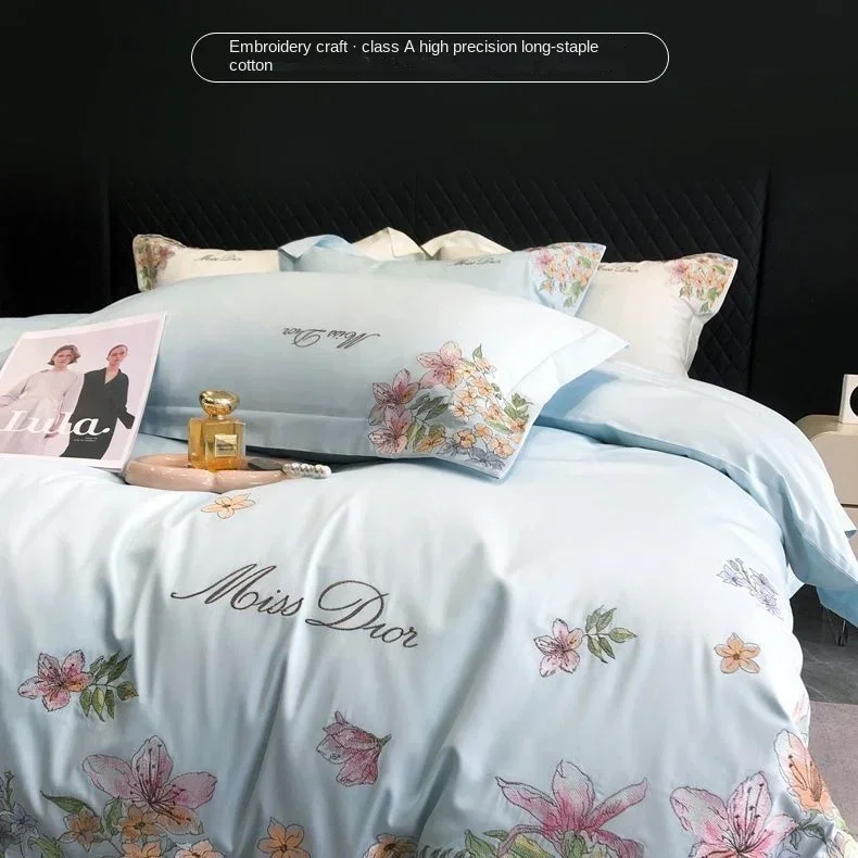 코튼 정밀 롱 스테이플 코튼 4 종 세트, 경량 럭셔리 침대 시트, 이불 커버, 장..
