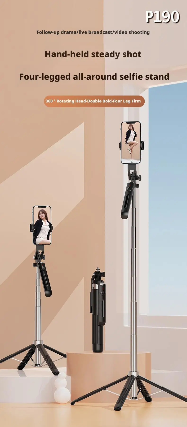 1.8m Tripod And Selfie Stick Wireless Remote & Extendable Phone Mount Compatible With IPhone/Android_voghion.com