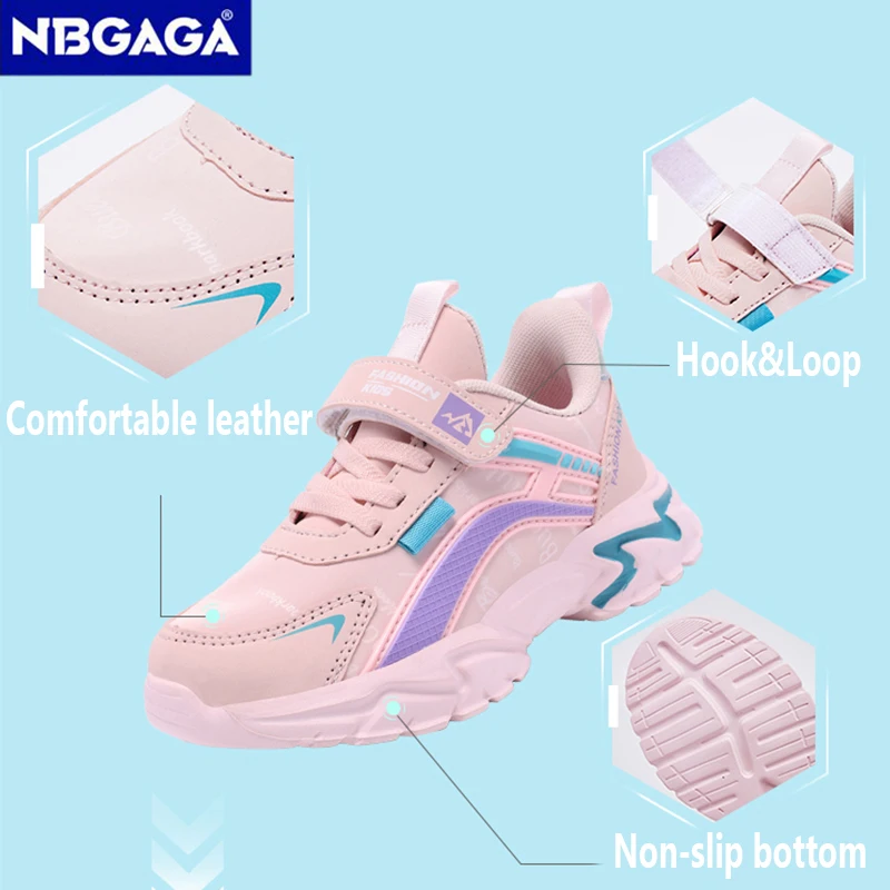 Kids Casual Pink Girls Leather Shoes Fashion For 7-15y Lightweight Running Young Student's Children Sports Girl's Shoe NBGAGA