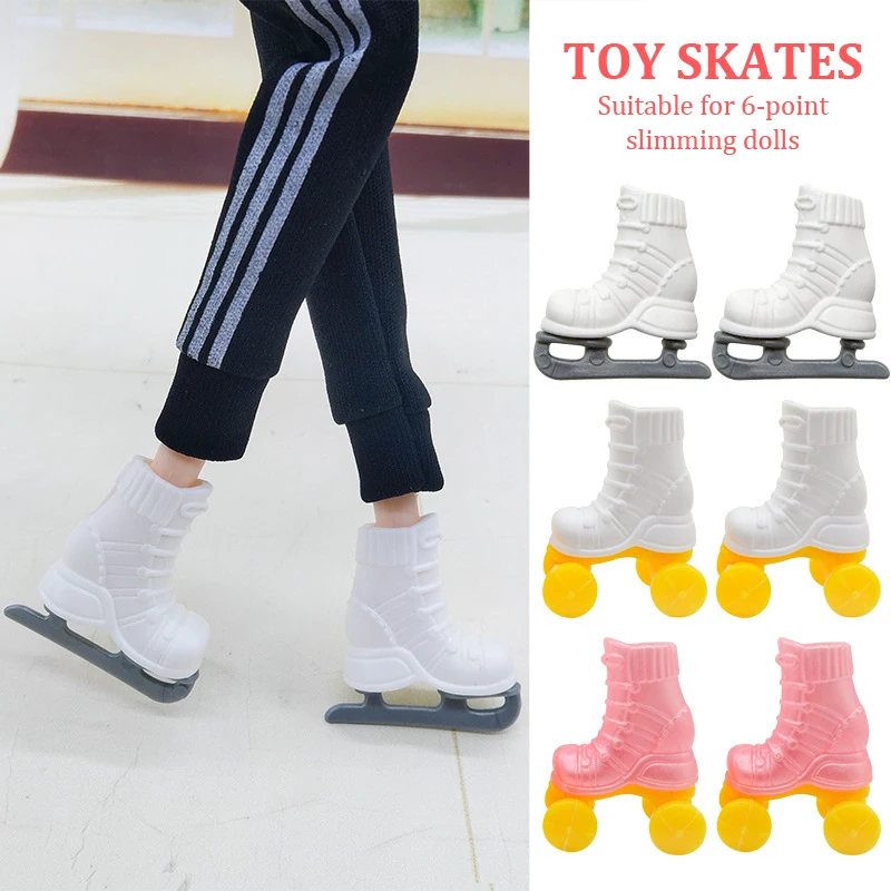 

1 Pair Mini Roller Skate For 30cm Doll Dollhouse Miniature Flat Skates Shoes Kids Pretend Play Toys Doll Shoes Decor Accessories