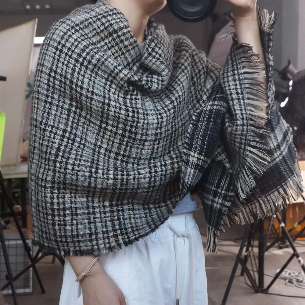 Large Acrylic Fibres Plaid Knitted Scarf Long Soft Men Thick Shawl Warm Classic Double-sided Scarf Christmas