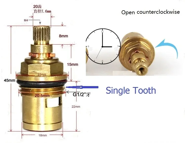 Brass Faucet Cartridge Tap Parts Valve Part Water Tap Valve Single Cold Water Faucet Repair Parts 45mm 1012D