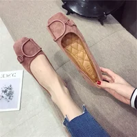 Flat Shoes for Women Spring 2023 New Suede Square Toe Shallow Cut Flat Bottomed Lefu Soft Bean Shoes Ladies big size 44 45 46 2