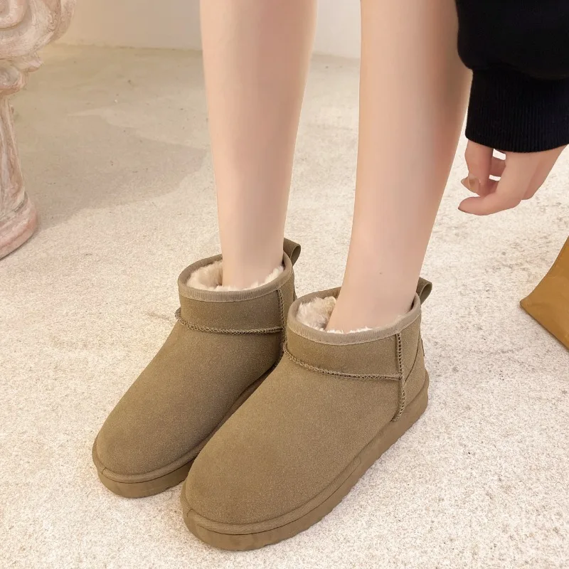 Ladies Shoes on Sale 2023 Slip on Women's Boots Winter Plush Warm Round Toe Solid Flock Comfortable Low-heeled Casual Snow Boots