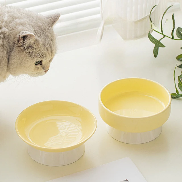 Pet Ceramic Cat Bowl Cervical Vertebrae Protective Cat Food Water Bowl, Oblique Mouth Dish Pet Supplies