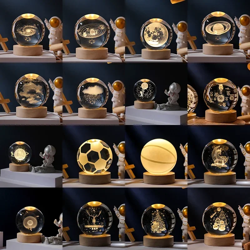 Crystal night light Planet lamp Crystal balls Crystal ball ornament 6/8cm 3D Crystal Ball Planet Night Light Laser Engraved Solar System Globe Astronomy Festival Gifts Home Desktop Decoration