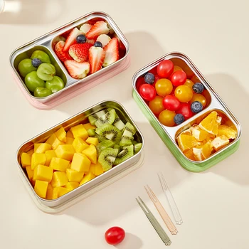 WORTHBUY Portable Large Capacity Sealed Bento Lunch Box 304 Stainless Steel Fruit Salad Food Container For Student Office Worker