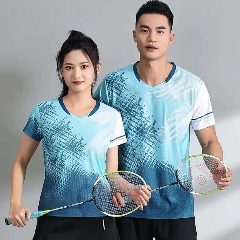 Print Badminton Shirts for Men Women Quick-dry Wicking Short Sleeve Leisure Tennis Ping Pong Volleyball Clothing