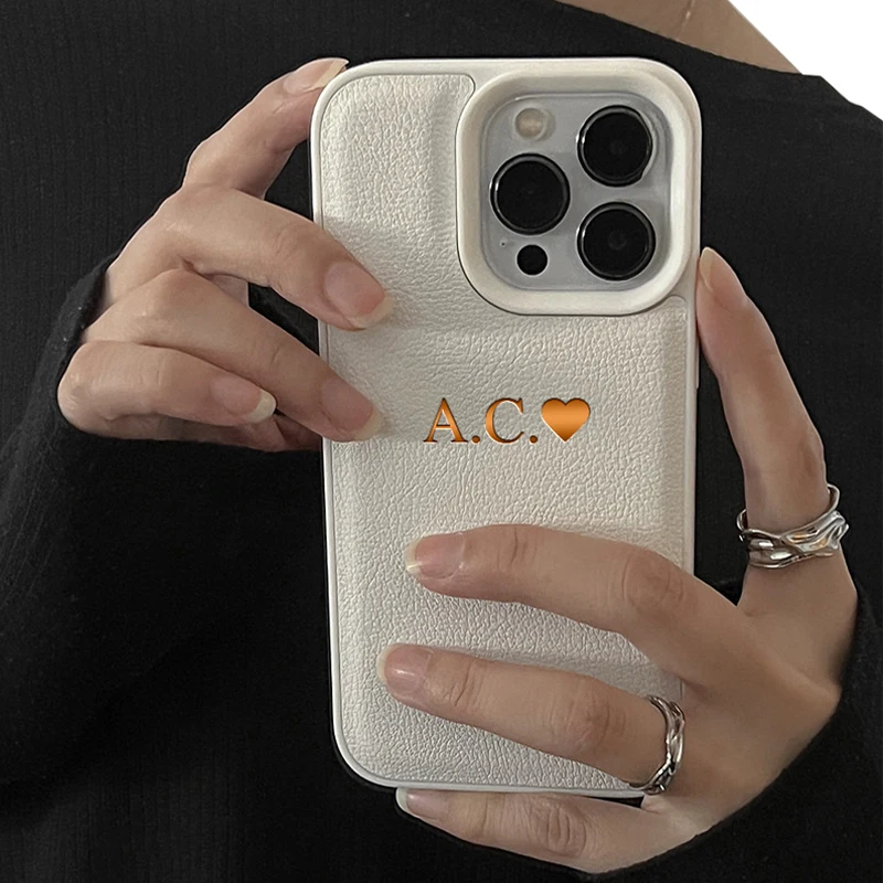 Luxury Personalized Leather Case with Customized Initials and Name, Enhanced Cover Design