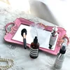 Oval Glass Storage Tray Pink Retro Mirror Food Tea Tray Household Jewelry Skin Care Product Organizer Wedding Home Decor 6