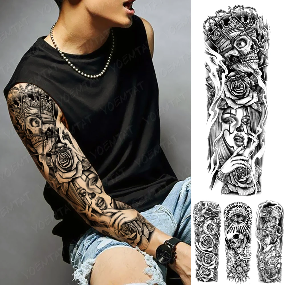 Skull And Roses Sleeve Tattoo Designs