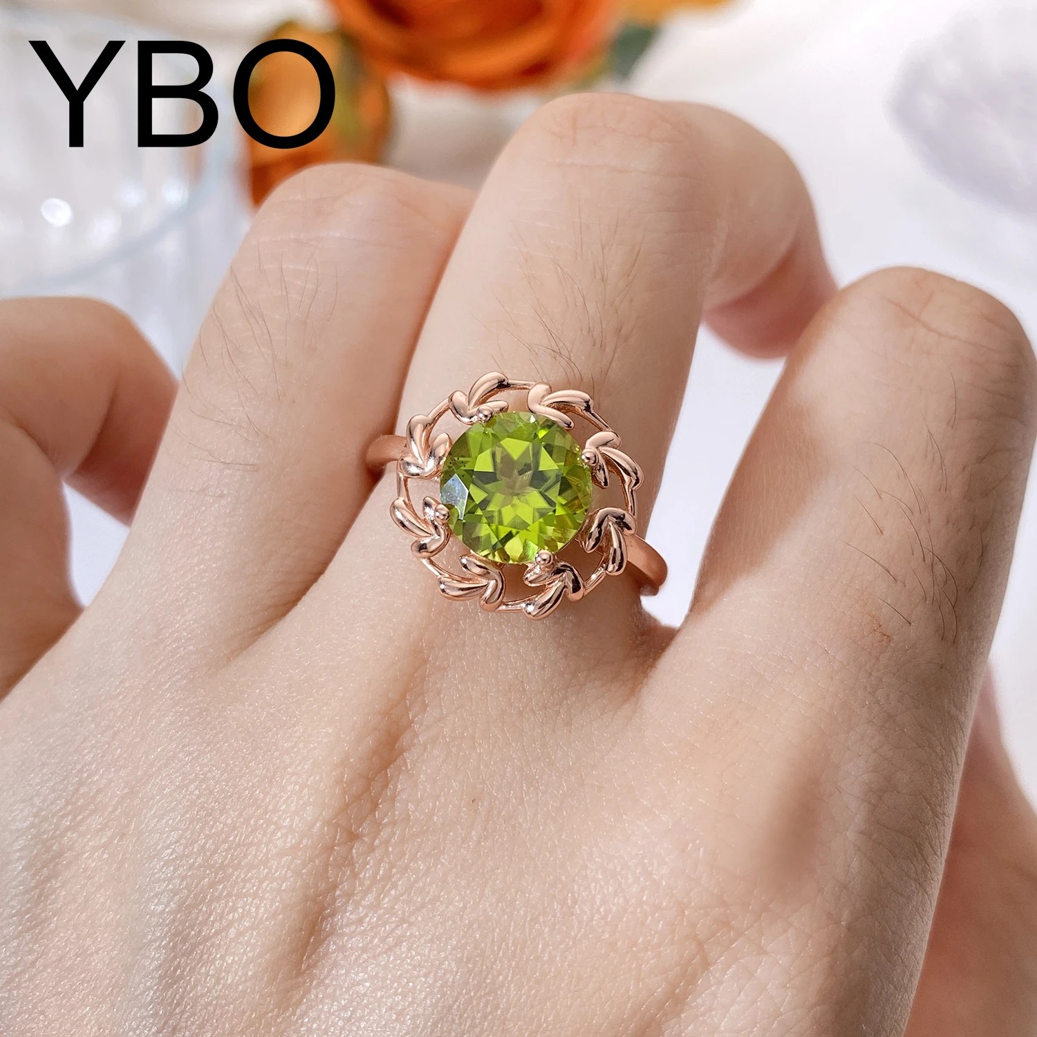 

YBO 925 Sterling Silver Floral Round 9MM Gemstone Rings Natural Amethyst Peridot Topaz Citrine Finger Rings Fine Jewelry Women