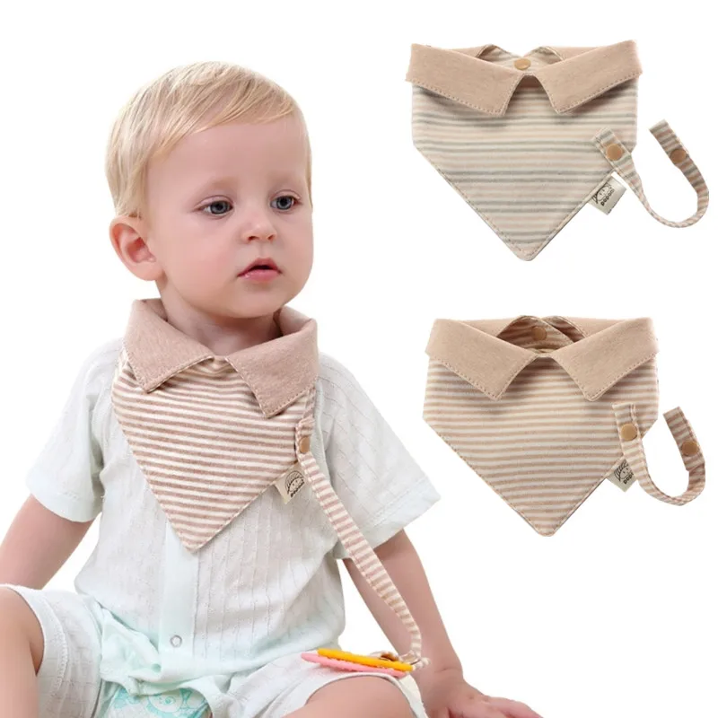 

New Design Collar-shape Baby Bib Adjustable Button Striped Newborn Feeding Triangle Drooling Bibs Saliva Towel Kids Burp Cloths