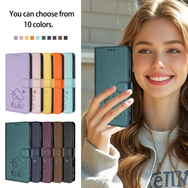 Luxury 3D Embossed Cat Leather Book Case