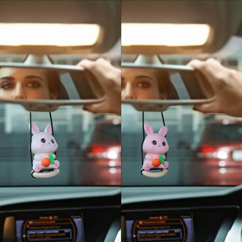 

Car Ornament Auto Cute Rabbit Pendant Hangable Rear View Mirror Car Decorations Car Dashboard Swing Effect Interior Accessoriss