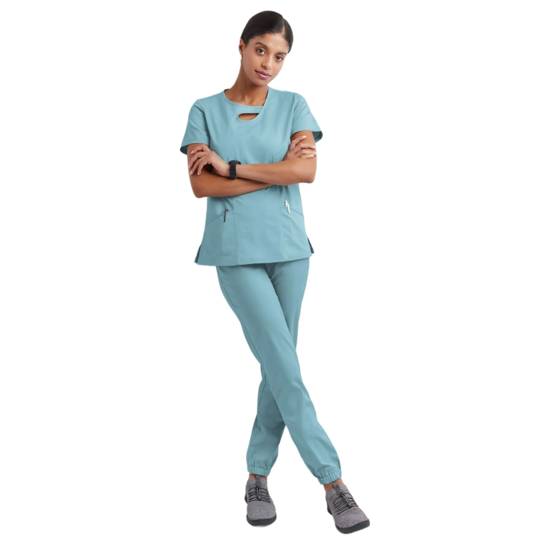 Conjunto de uniformes médicos elásticos de LICRA para enfermería para mujer, nuevo diseño