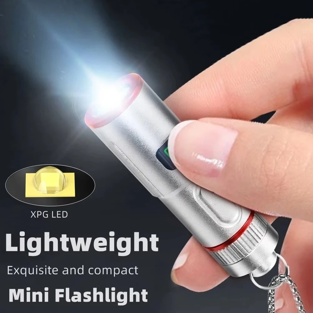 MINI lampe de poche LED Portable 1000LM, torche Rechargeable par USB avec collier, porte-clés, lanterne de poche pour Camping et pêche
