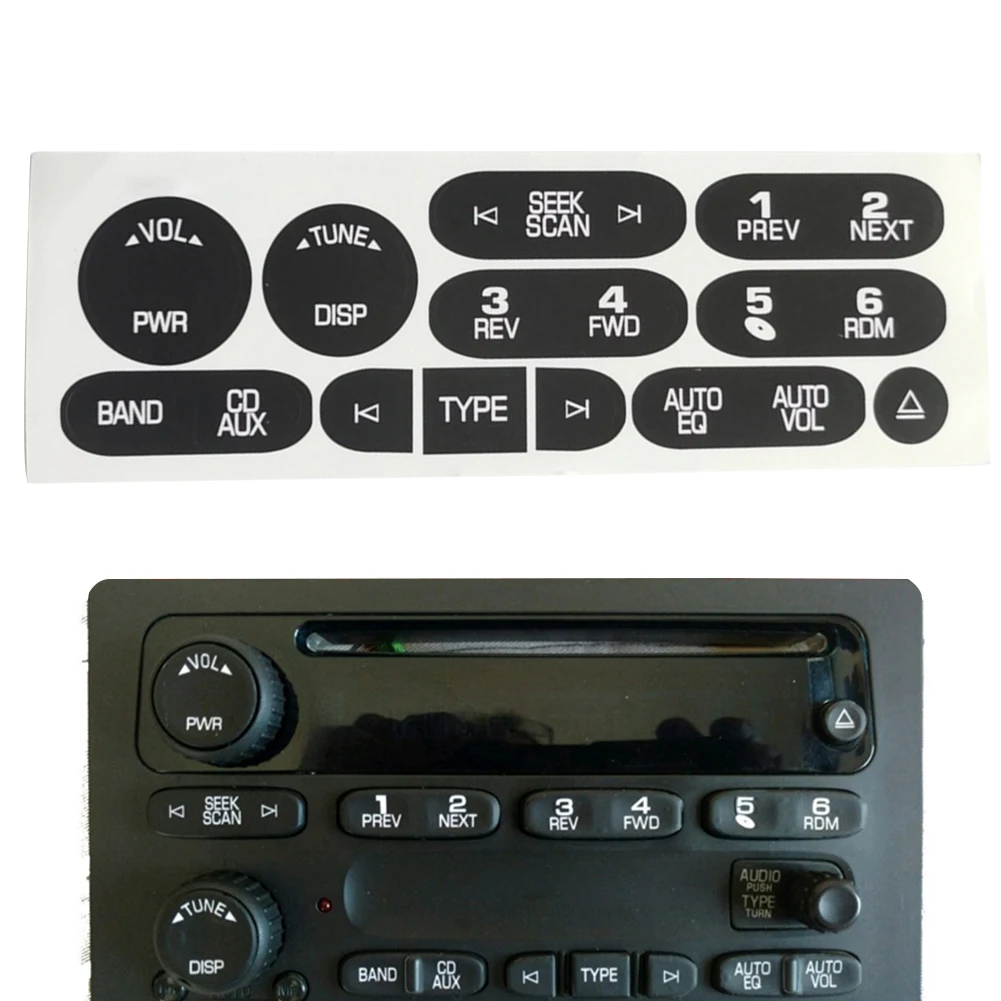 

Car Interior Stickers For Chevrolet For Cadillac 2002-2006 6 Disc Radio Button Repair Sticker Kit Dash Car Interior Accessories