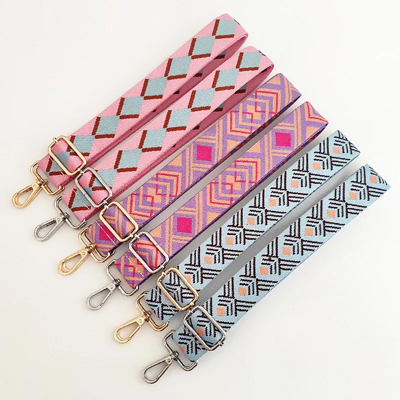 3.8cm Pink Color Strap for Shoulder Bag Belts Embroidery for Women Bag Lengthened Cross Pattern Handbag Accessories