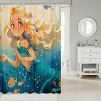 ม่านอาบน้ำลายการ์ตูนเจ้าหญิงใต้น้ำ ลายสัตว์ทะเล สำหรับตกแต่งห้องน้ำเด็ก ขนาด 180x230 2