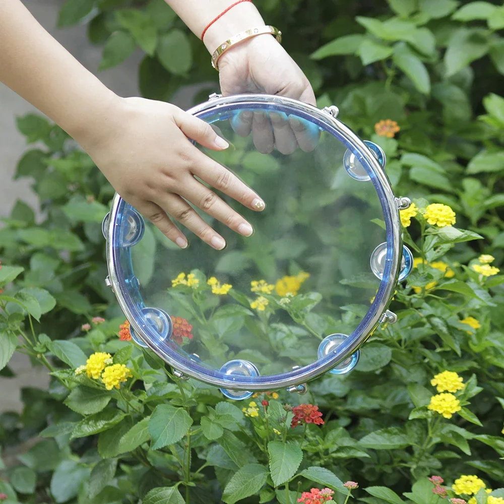 10 Inch Self-Tuning Tambourine Hand Drum Double Row Jingles Bell Percussion Instrument Tambourine