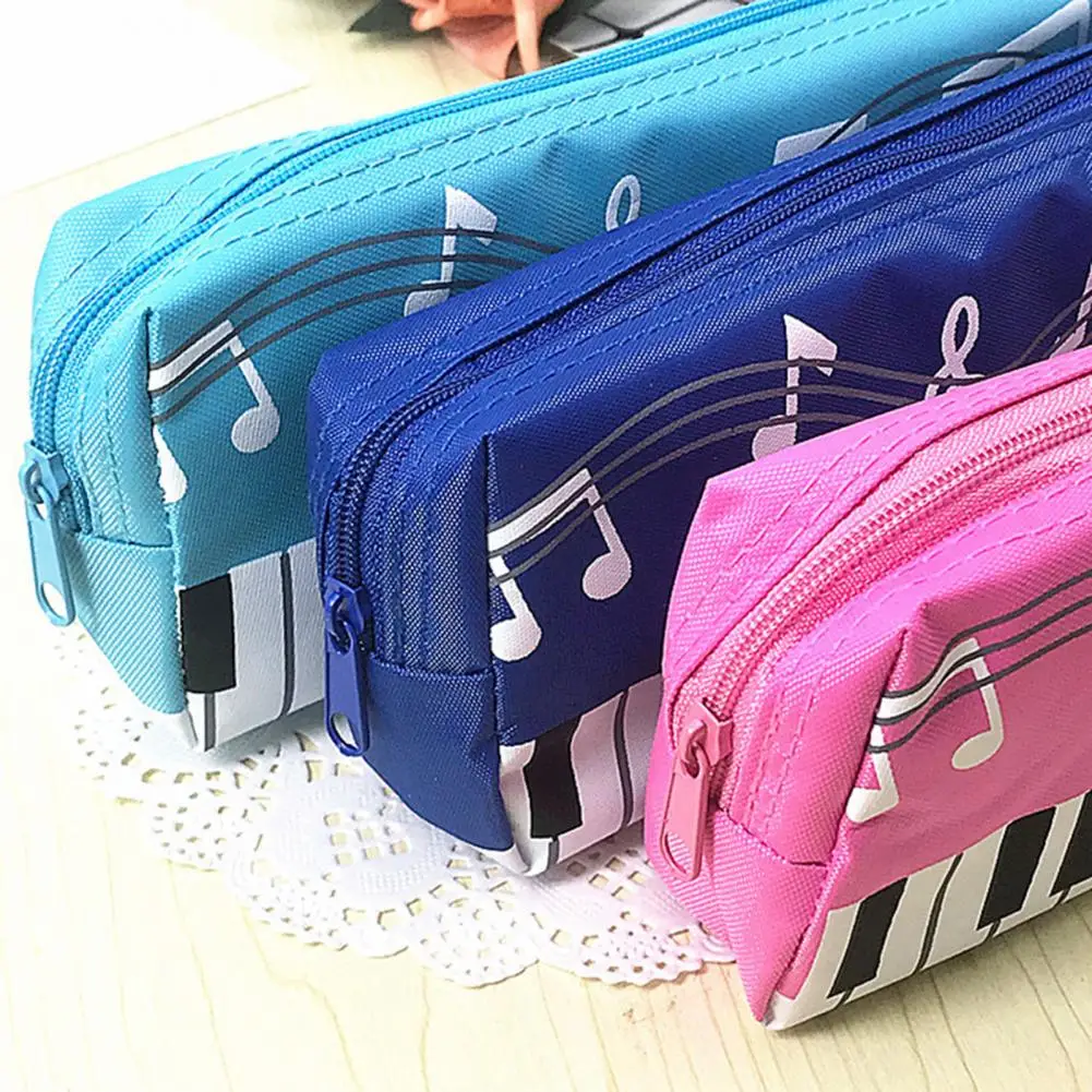 Pencil Bag Large Capacity Wear Resistant Canvas Musical Note Print Pencil Organizer Pouch for Home