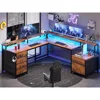 L Shaped Desk with 6 Drawer, 108" Home Office Desk, Corner Computer Desk with Monitor Shelf, Two Person Desk, Gaming Desk 1