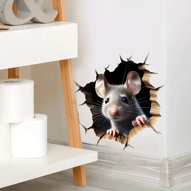 3D Mouse Toilet Wall Stickers Vinyl Stickers For Home Cabinet Door Refrigerator Car Decoration Art Wallpaper