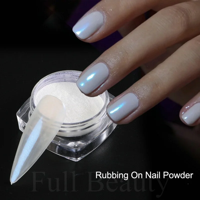 Mirror Nail Powder Pigment Pearl White Rubbing on Nail Art Glitter Dust Chrome Aurora Blue Manicure Holographic Decorations TRZY