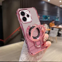 Electroplated Transparent Magnetic TPU Phone Case with Lens Film Protection for OPPO Reno15 FS 5G (Pink 4 With stand)