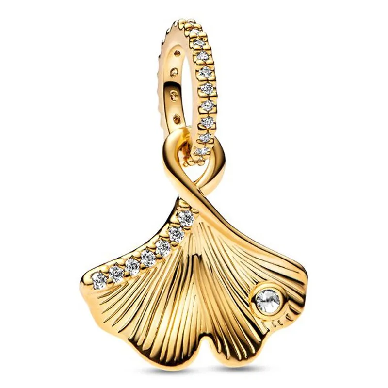 

Original Sparkling Shine Gingko Leaves Dangle Bead Charm Fit Pan 925 Sterling Silver Bracelet Bangle Diy Jewelry