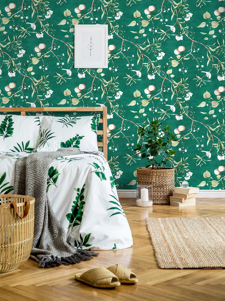 

Green Floral Wallpaper Peel and Stick Vintage Removable Self Adhesive Contact Paper Vinyl Film For Wall Renovation Easy to Paste